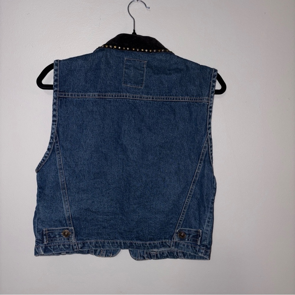 Vintage Studded Zip Denim Vest with Black Velvet Collar - Picture 7 of 9